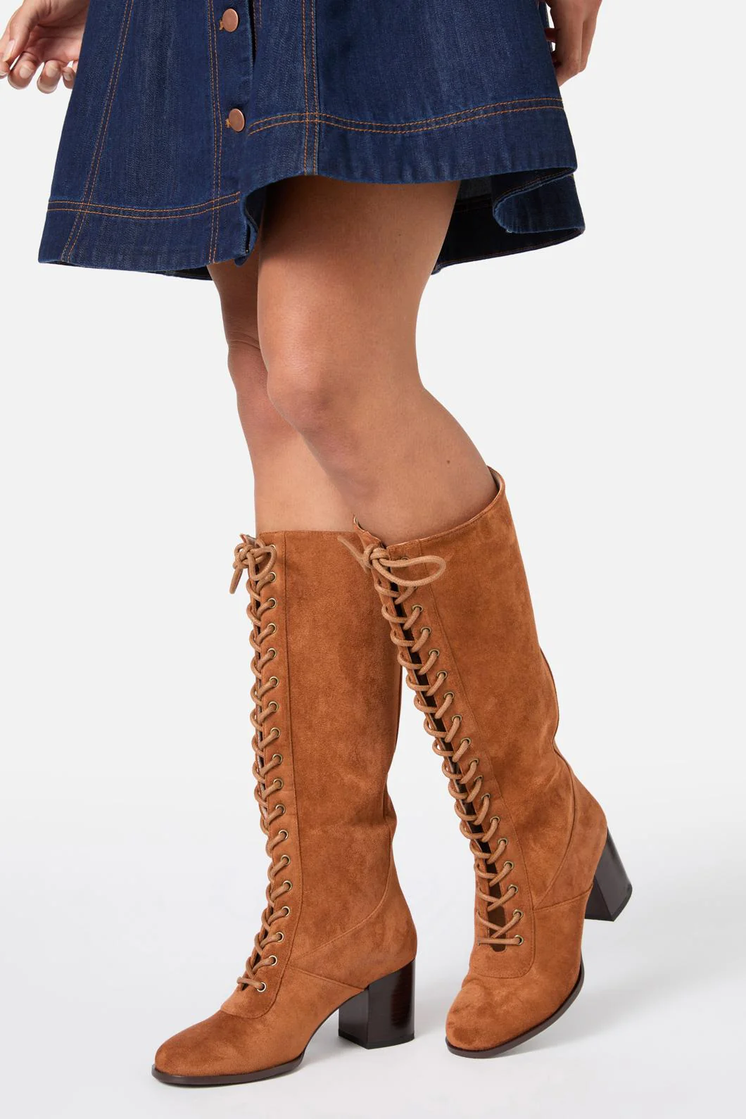 Tan Lace Up Knee High Boot