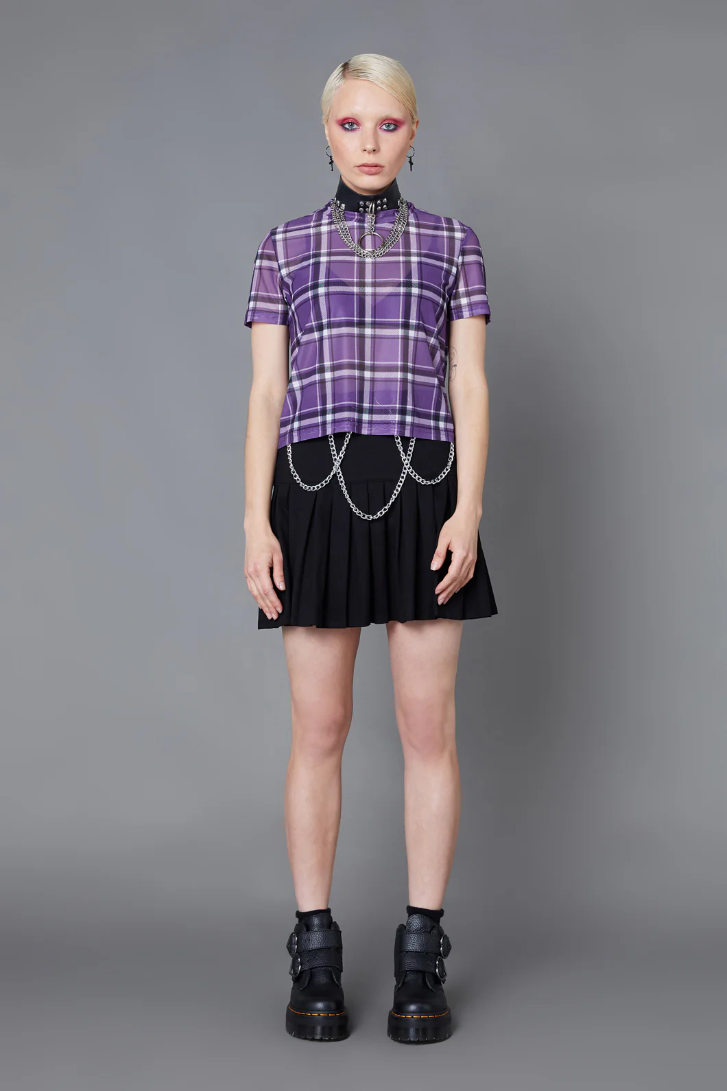 Purple Punk Tartan Mesh Top