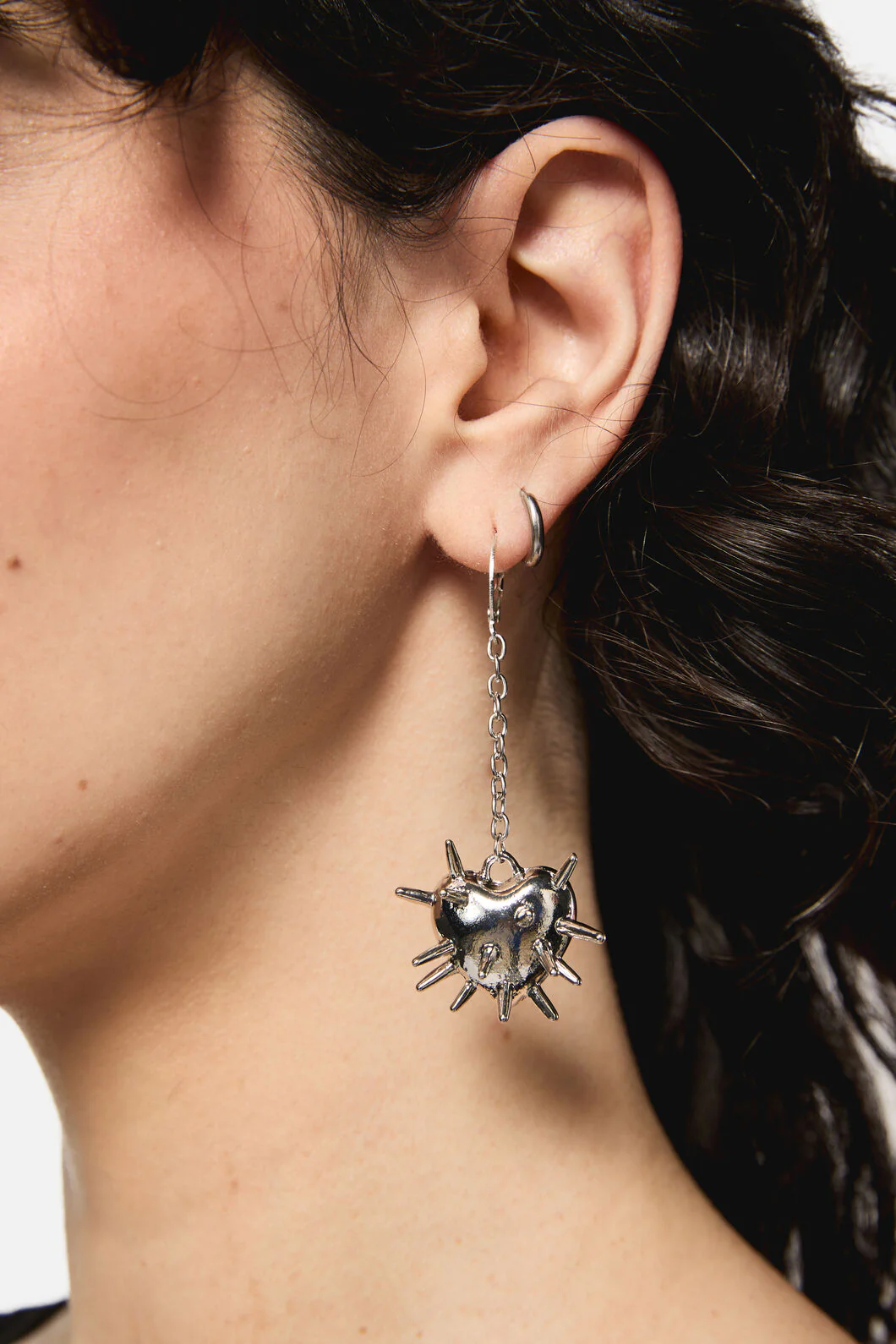 Spiked Heart Chain Earrings