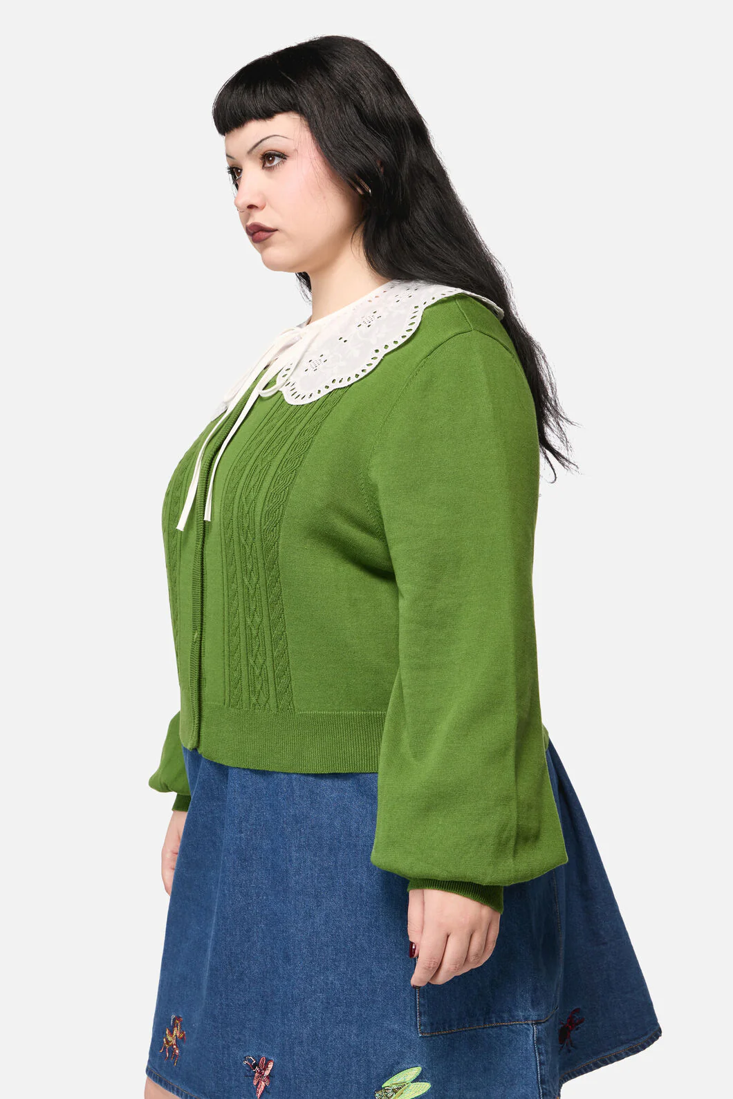 Curve Insect Lover Lace Trim Cardigan