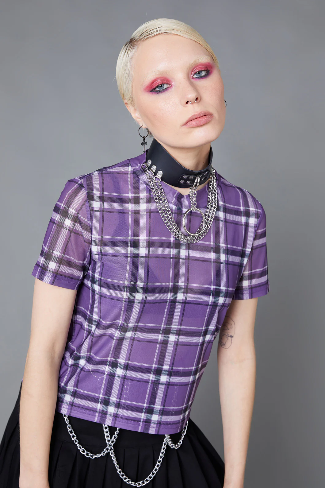 Purple Punk Tartan Mesh Top