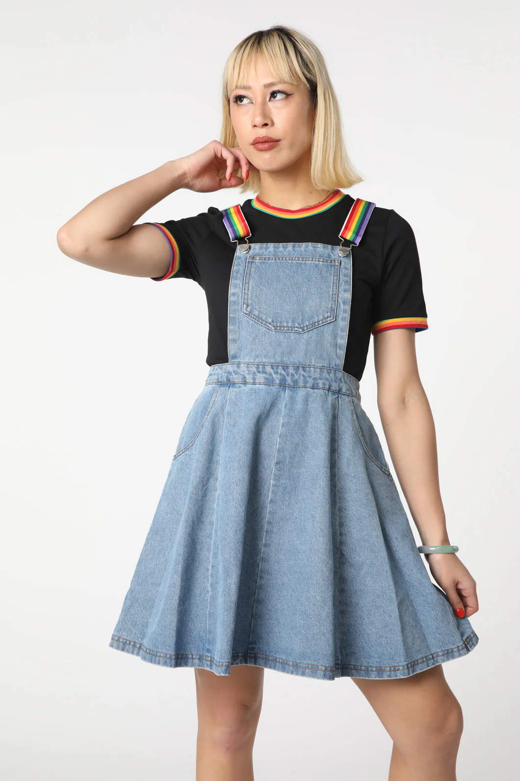 Denim Rainbow Strap Pinny