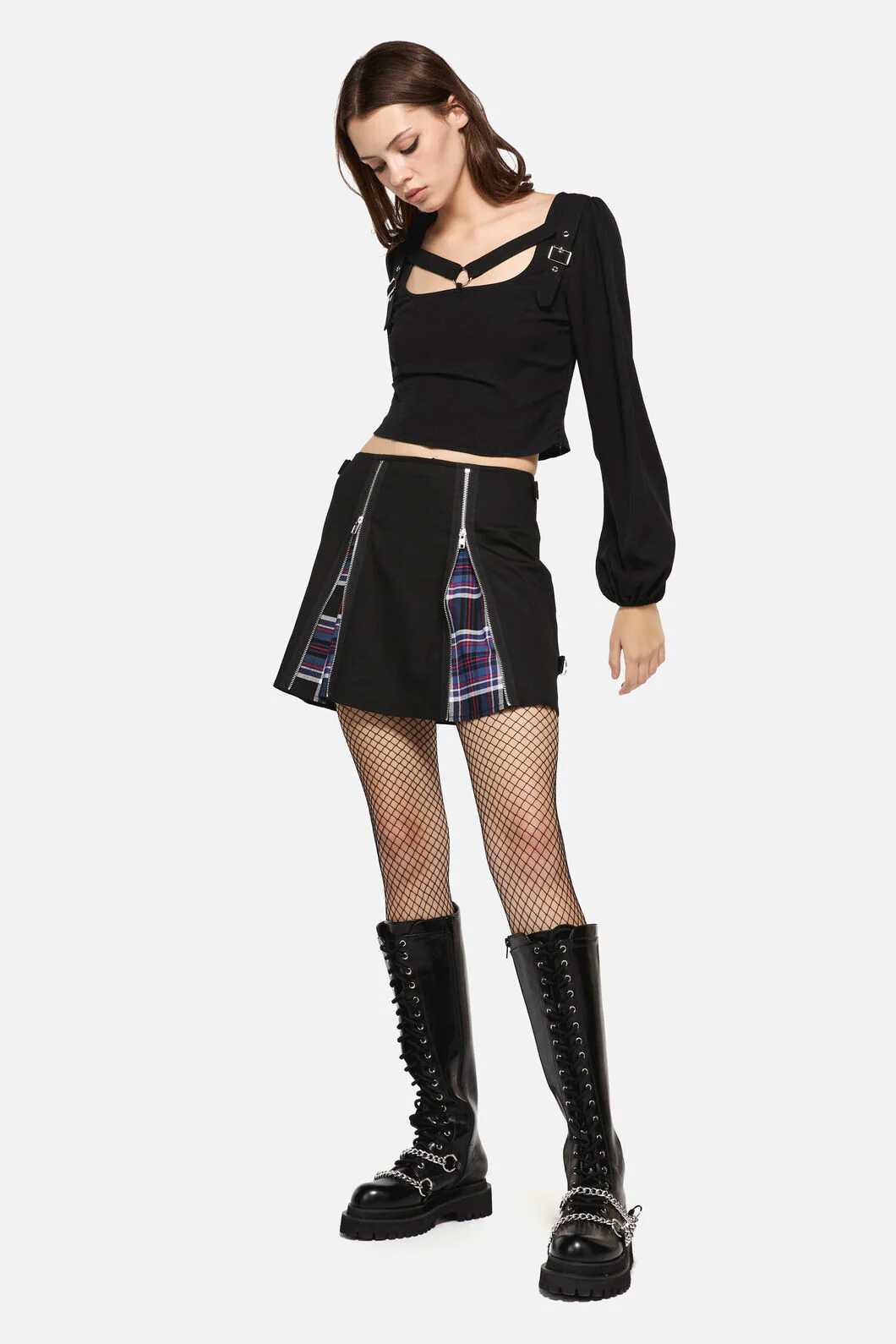 Edgy Tartan Contrast Mini Skirt