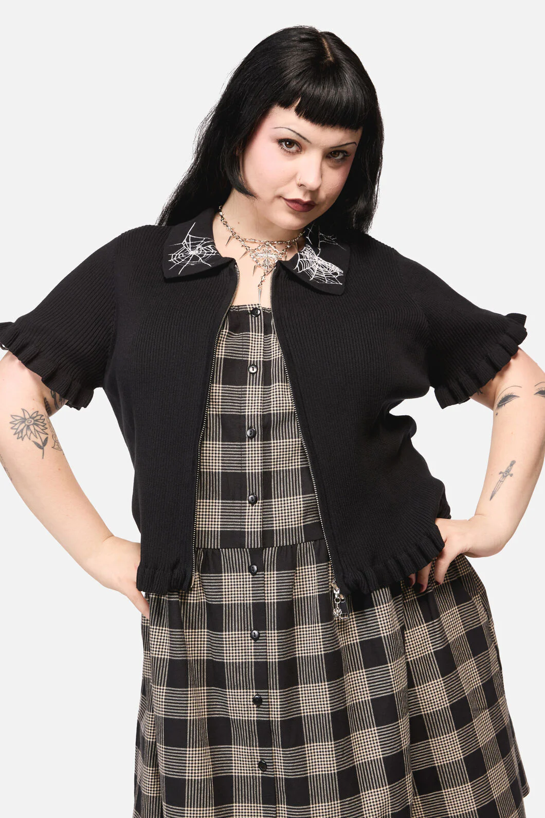 Curve Webbed Zipper Cardi