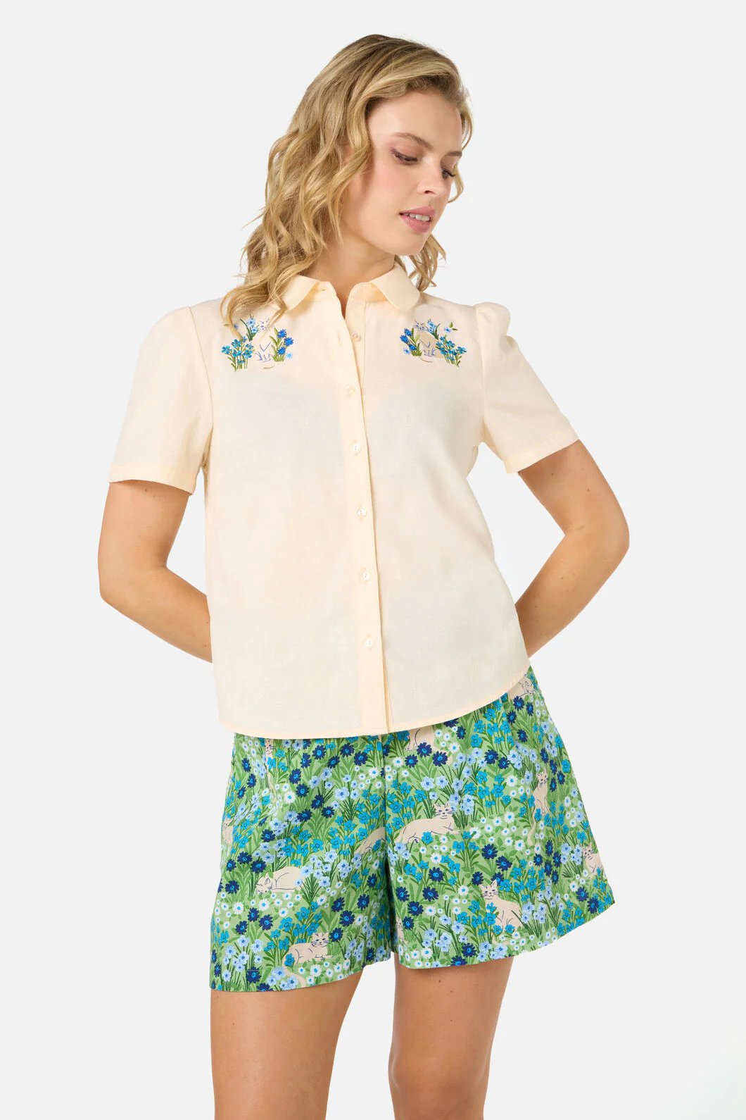 Cat Embroidered Blouse
