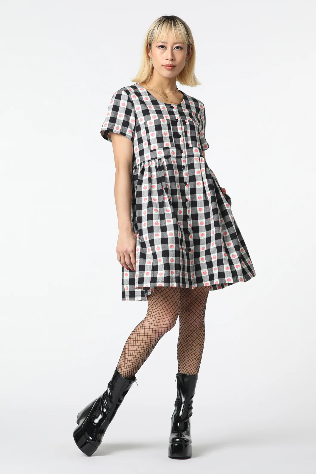 Gingham Peach Smock Dress