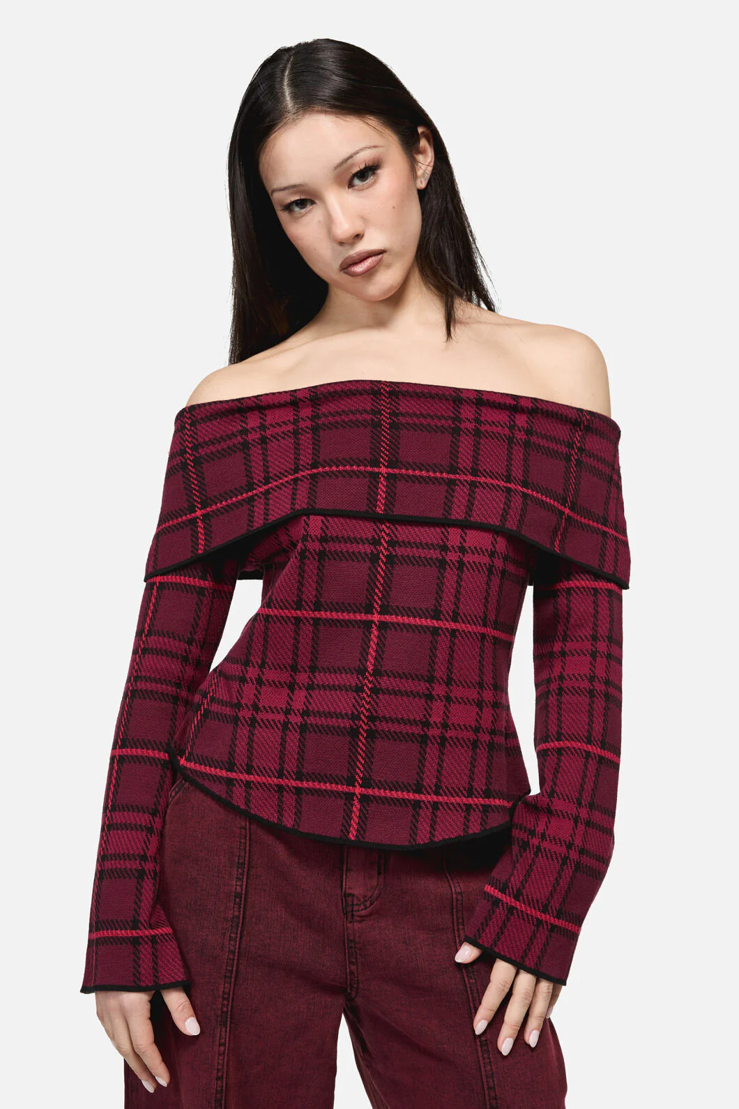 Over It Tartan Knit Top