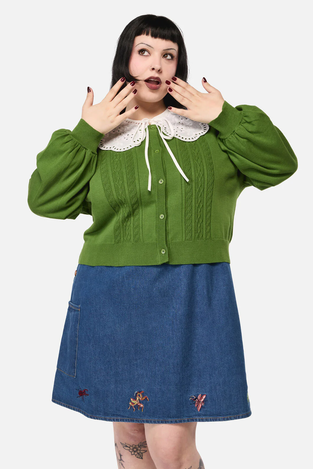 Curve Insect Lover Lace Trim Cardigan