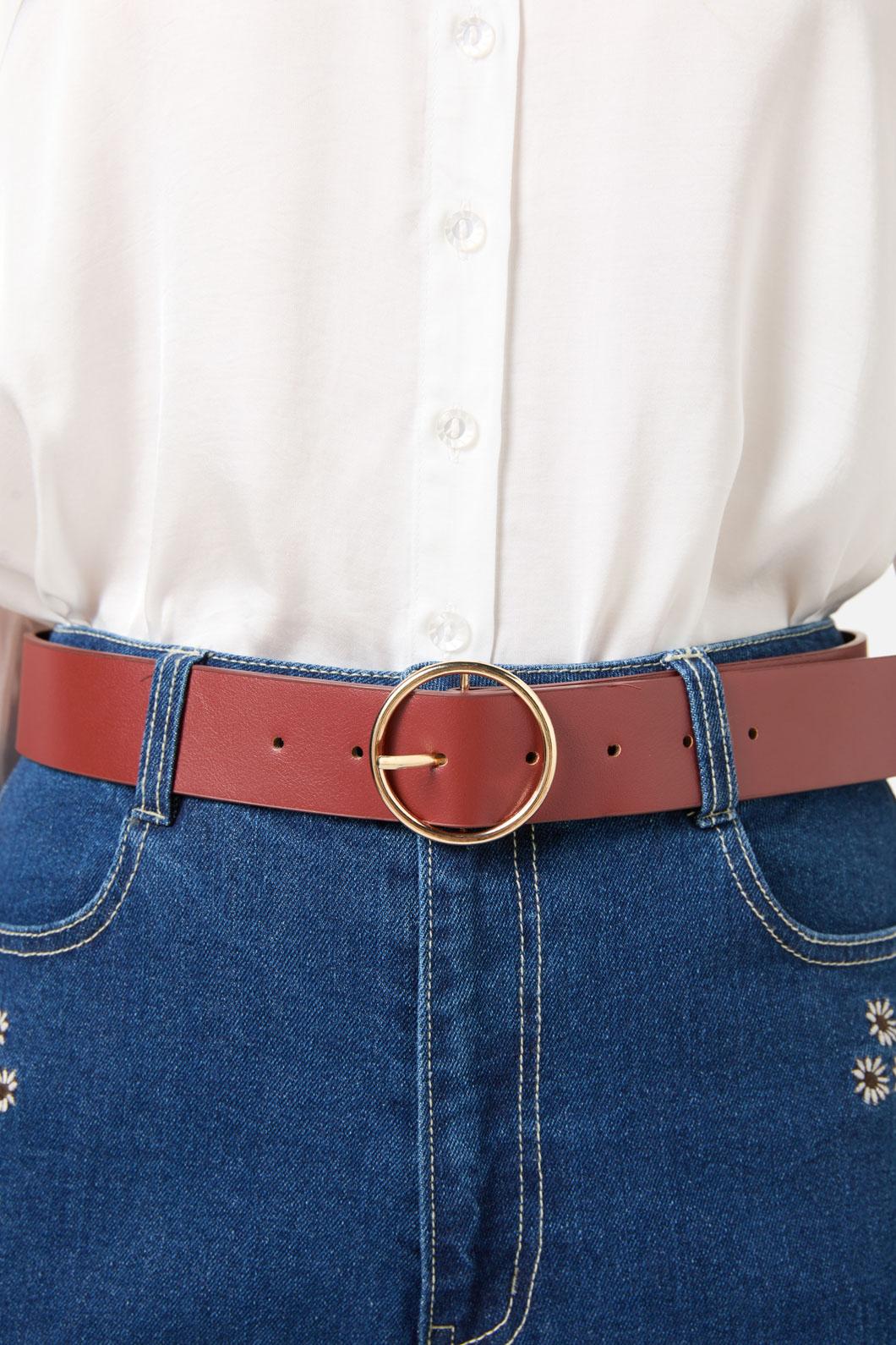 Dark Red Circle Buckle Belt