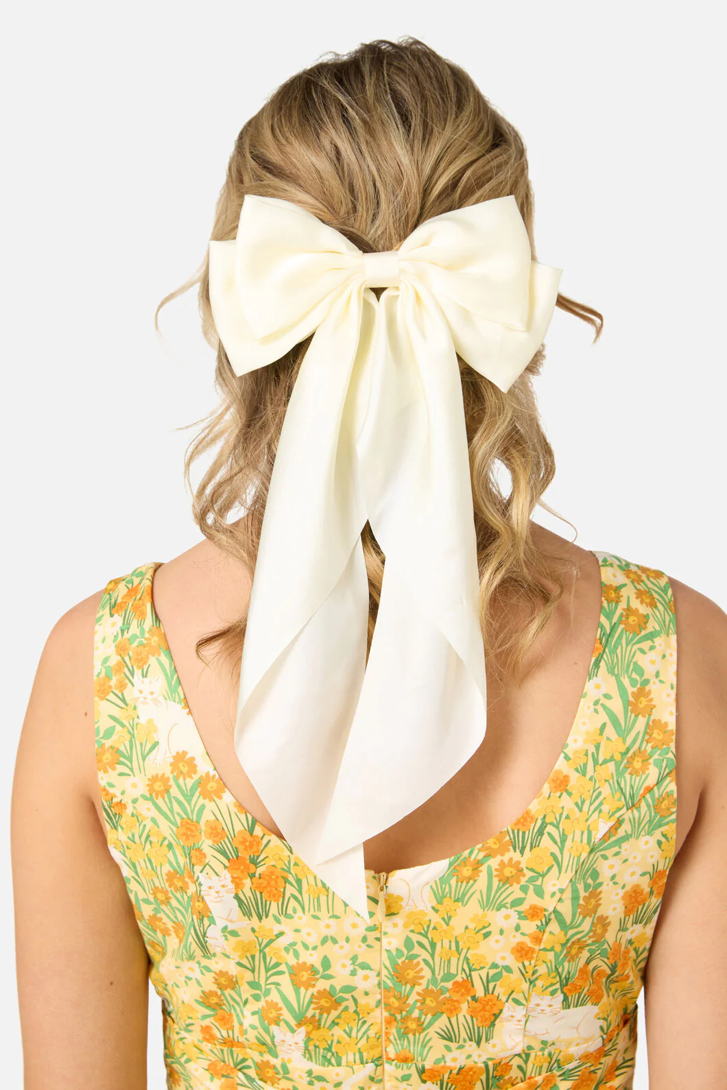 Cream Long Satin Barrette Clip