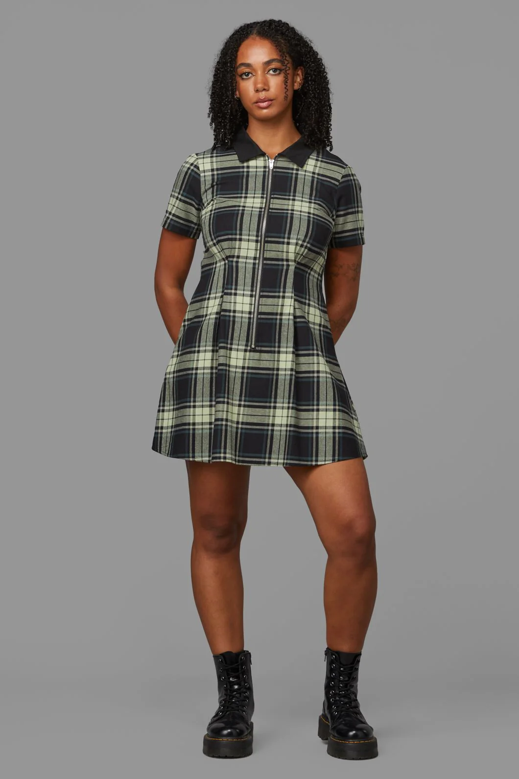 Haunted Bloom Tartan Skater Dress