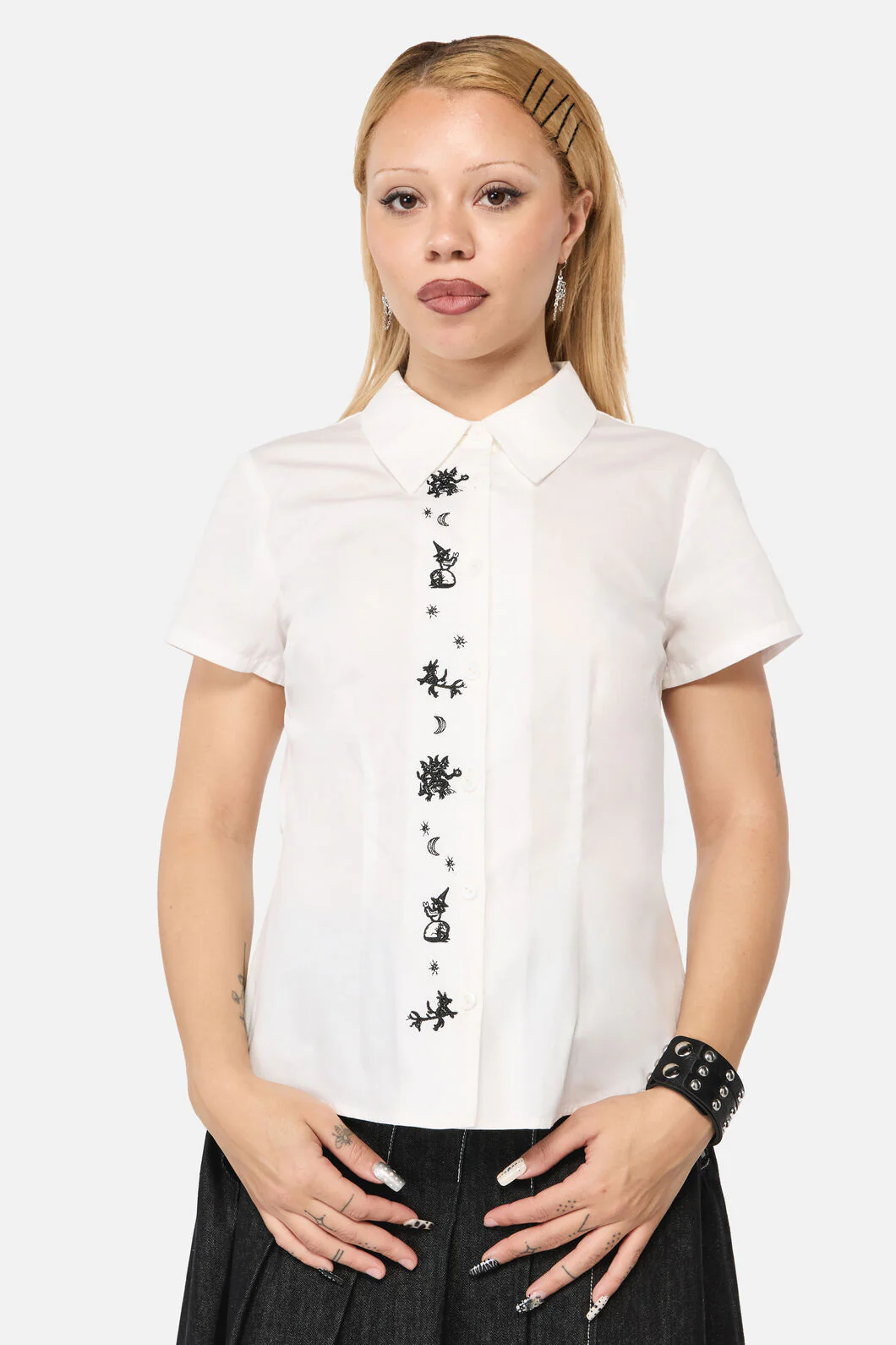 Cackle Embroidered Placket Blouse