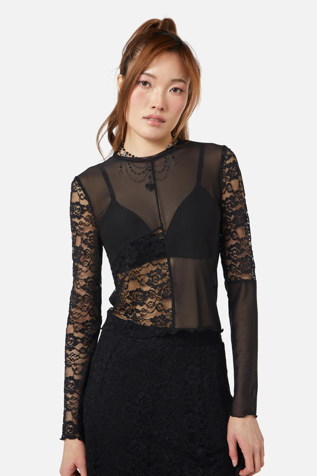 Lace Splice Mesh Top