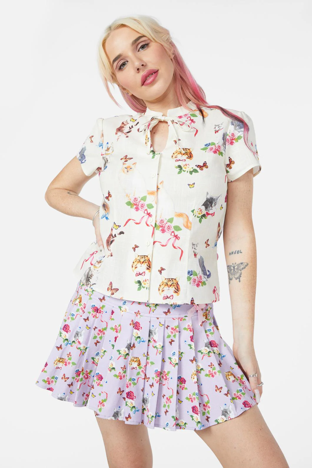 Kitsch Kitty Print Blouse