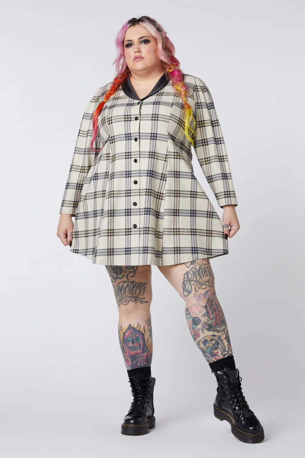 Curve Crescent Tartan Long Sleeve Dress
