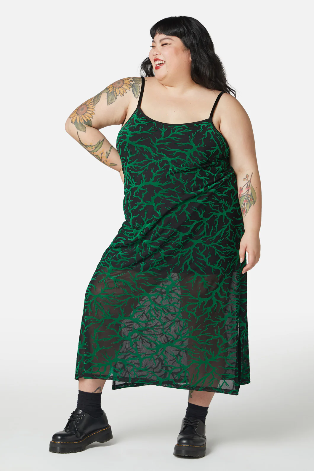 Curve Neglected Flocked Mesh Midi Dress