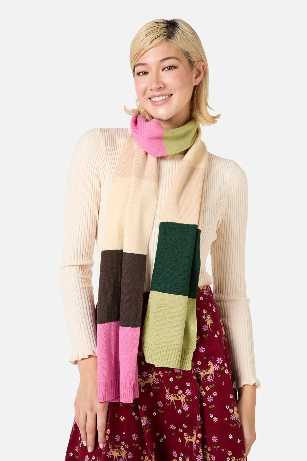 Pink Striped Knit Scarf