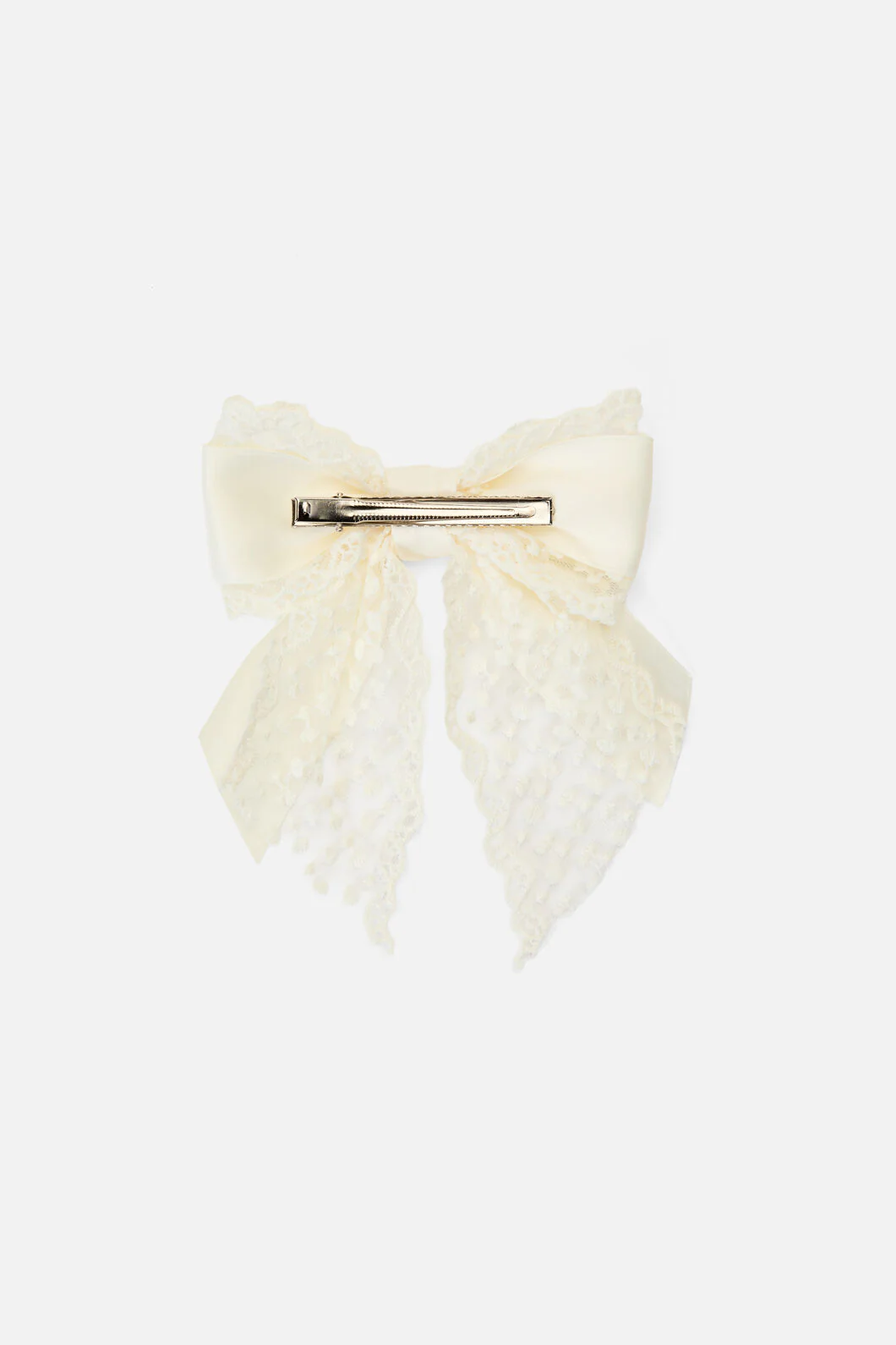 Cream Lace Satin Bow Clip