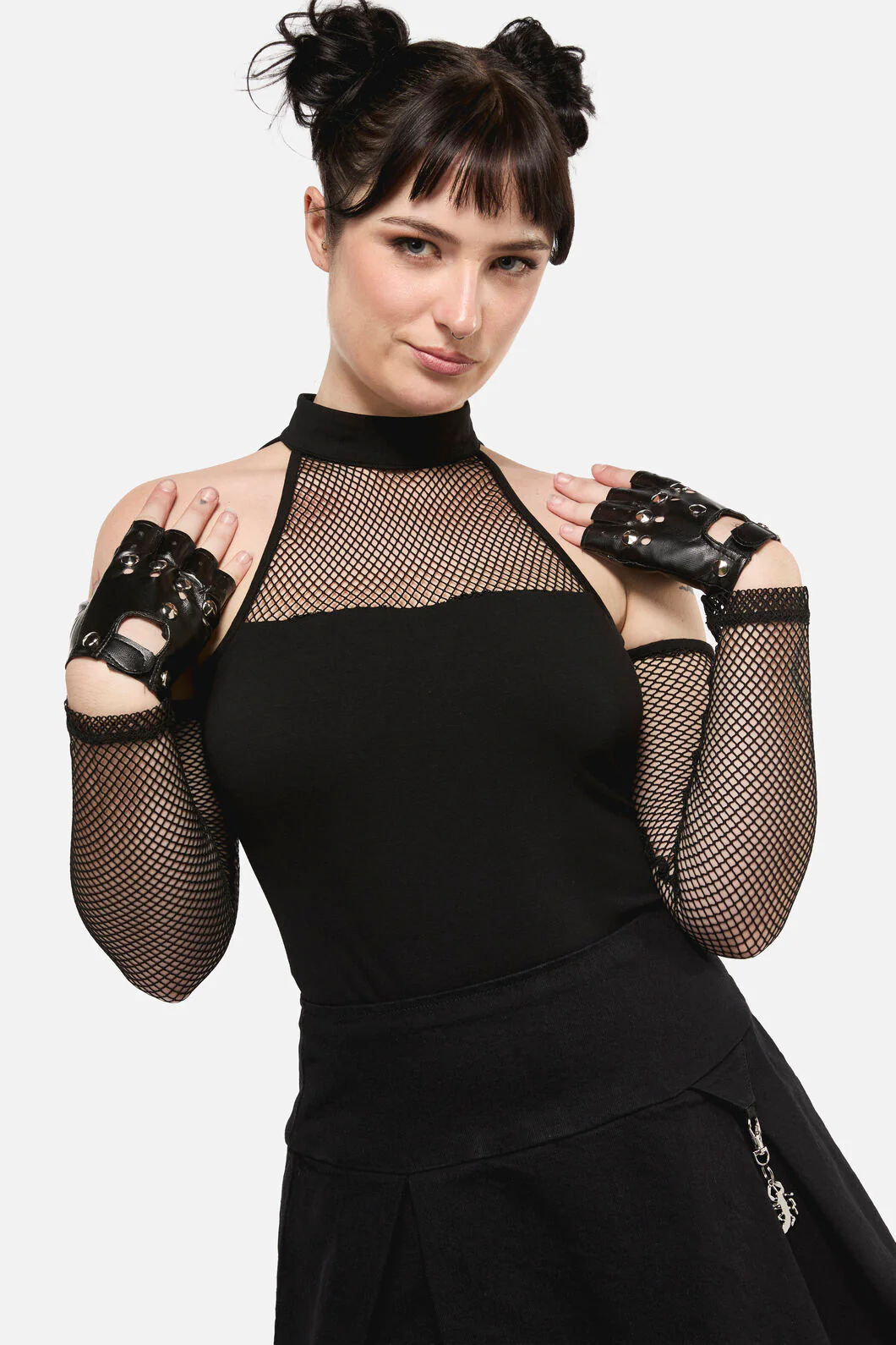 Round Stud Faux Leather Gloves