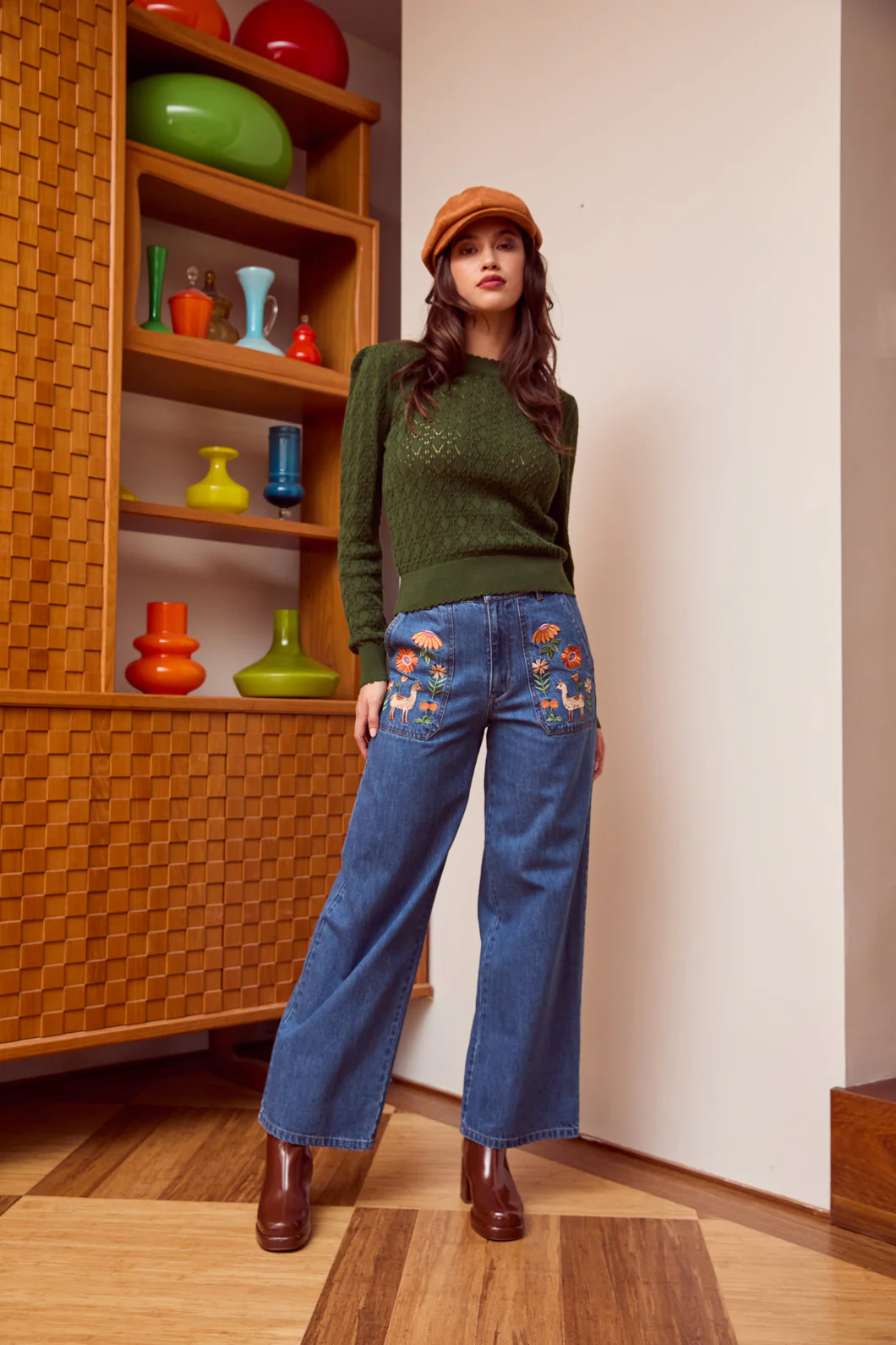 Llama Embroidered Denim Jean