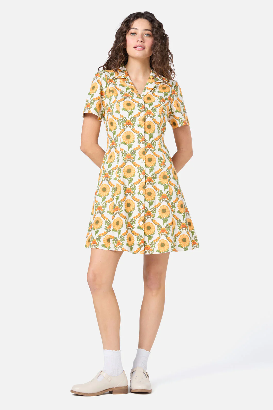Sunflower Mini Shirt Dress