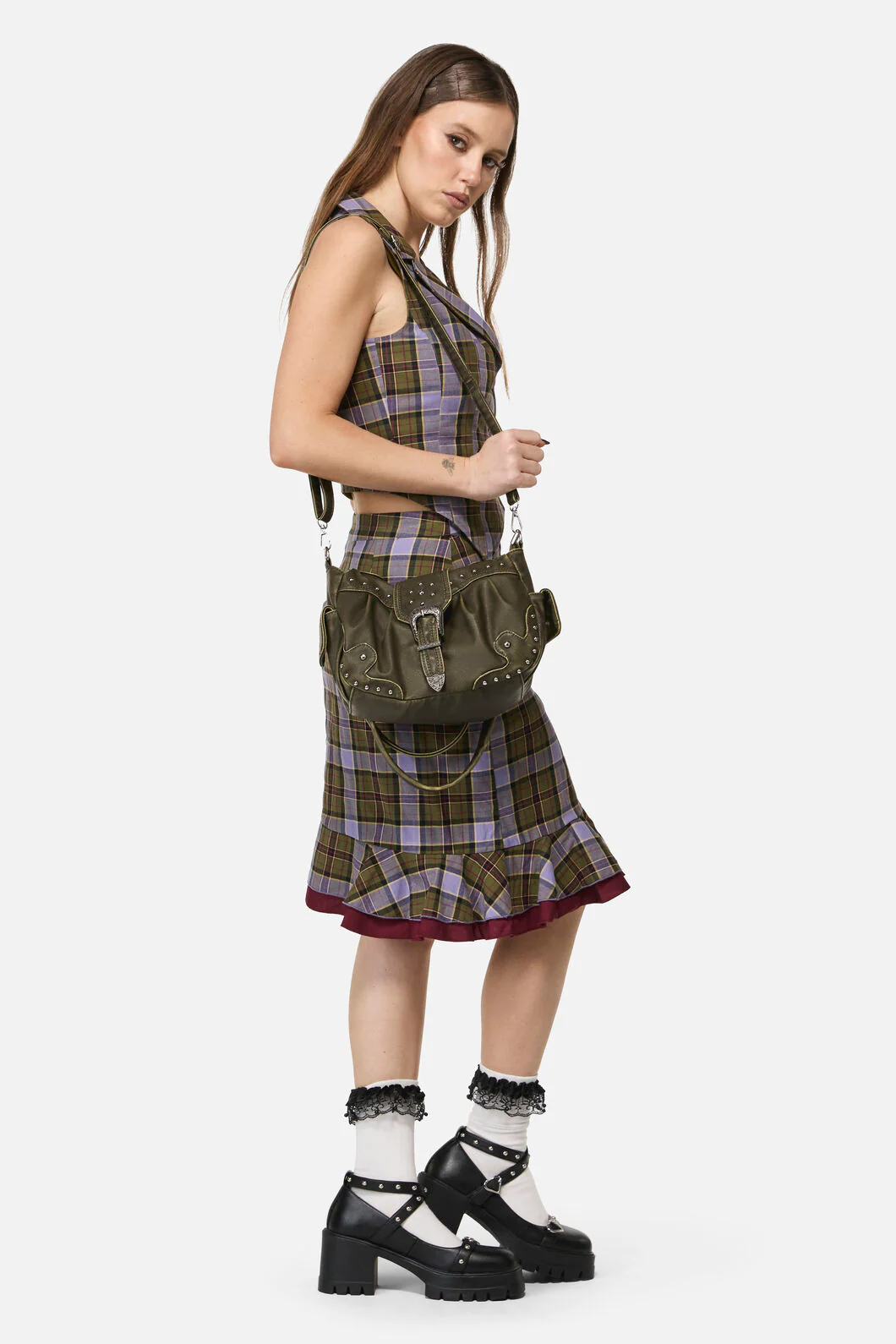 Olive Vintage Buckle & Stud Bag