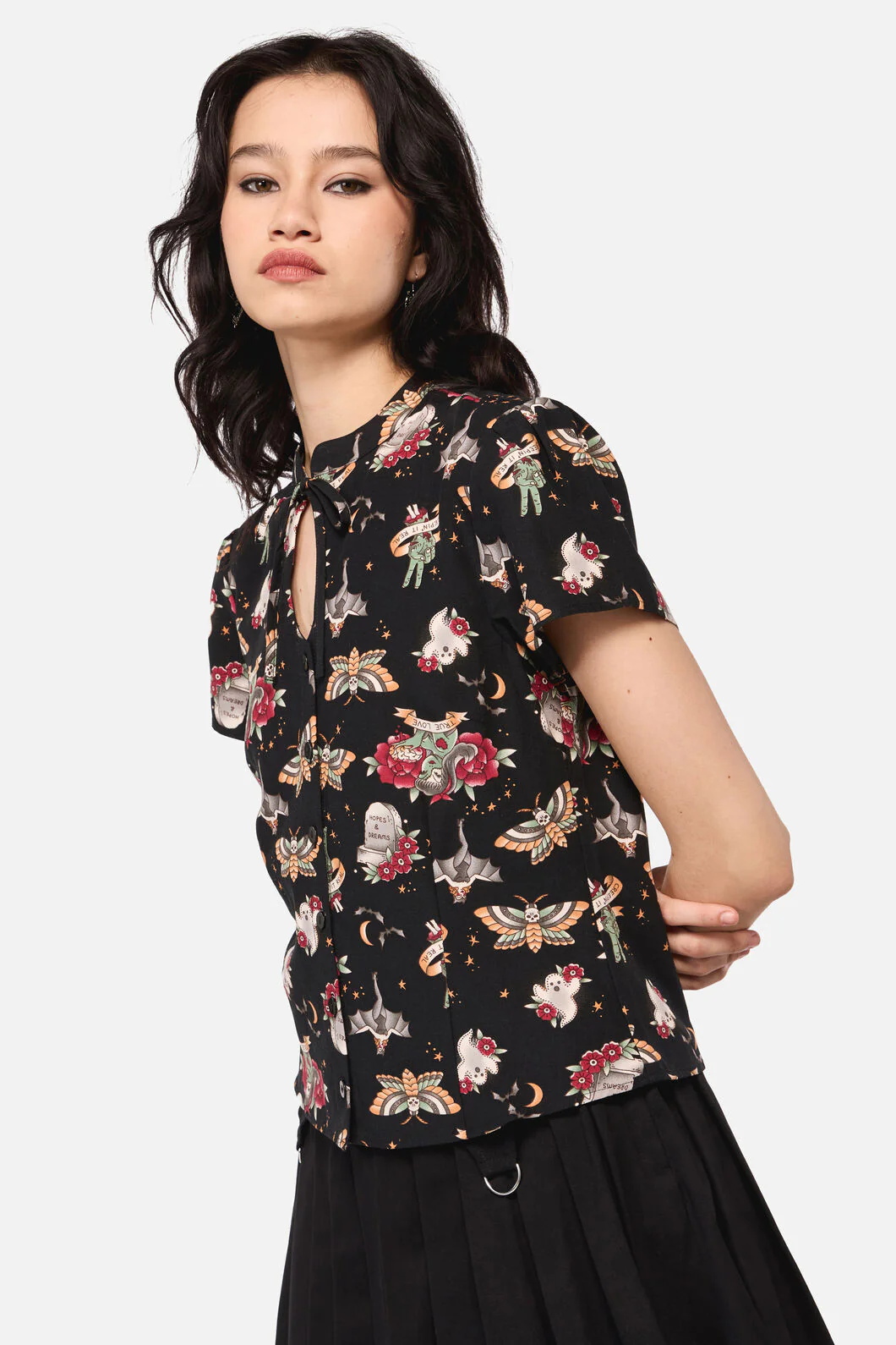 All Hallows Eve Tattoo Print Blouse