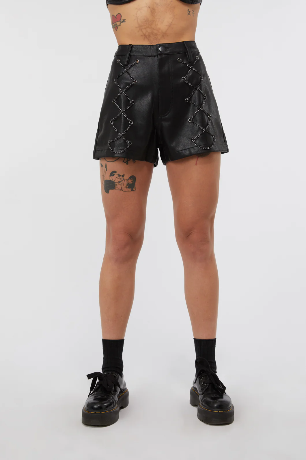 Chain Lace Up PU Short