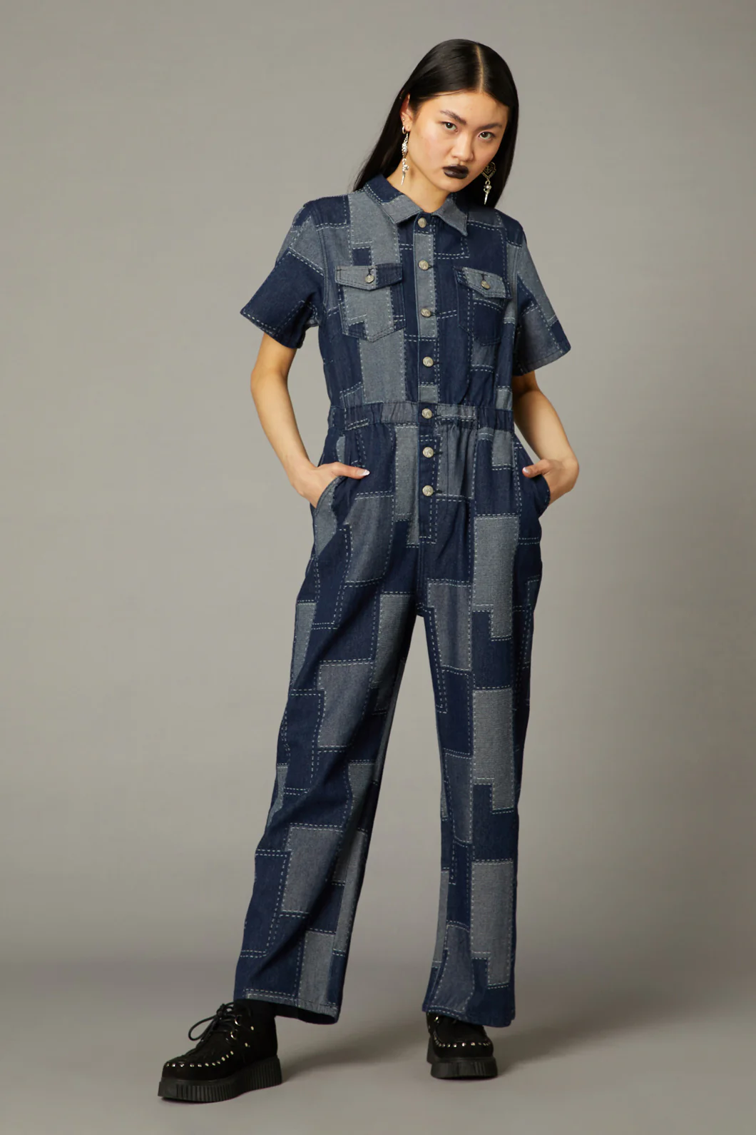 Patchwork Denim Boilersuit