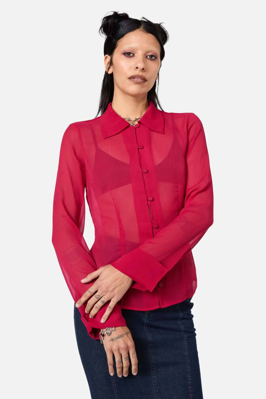 Myth Collared LS Blouse