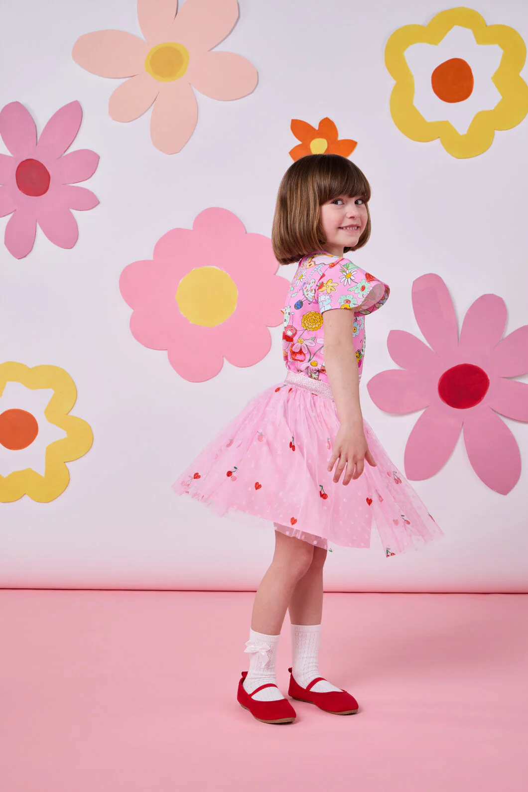 Cherry Emb Kids Skirt