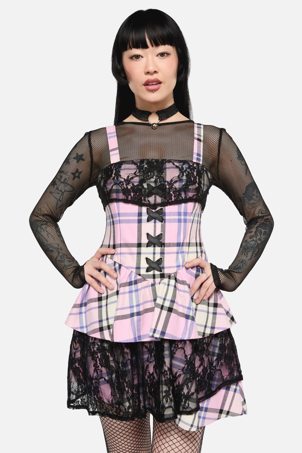 Dragon Scales Tartan Lacey Layered Dress