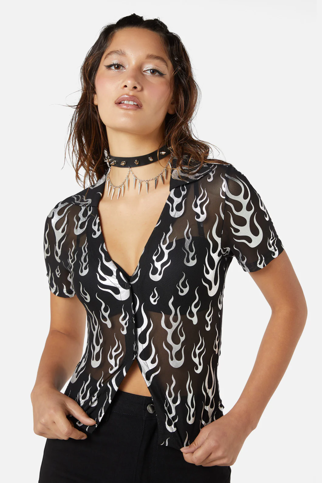 Naked Flame Mesh Blouse