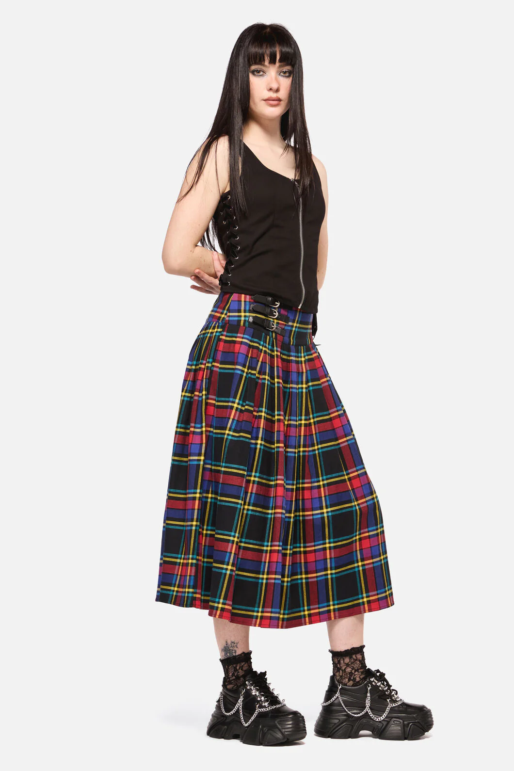 Anarchic Tartan Midi Skirt