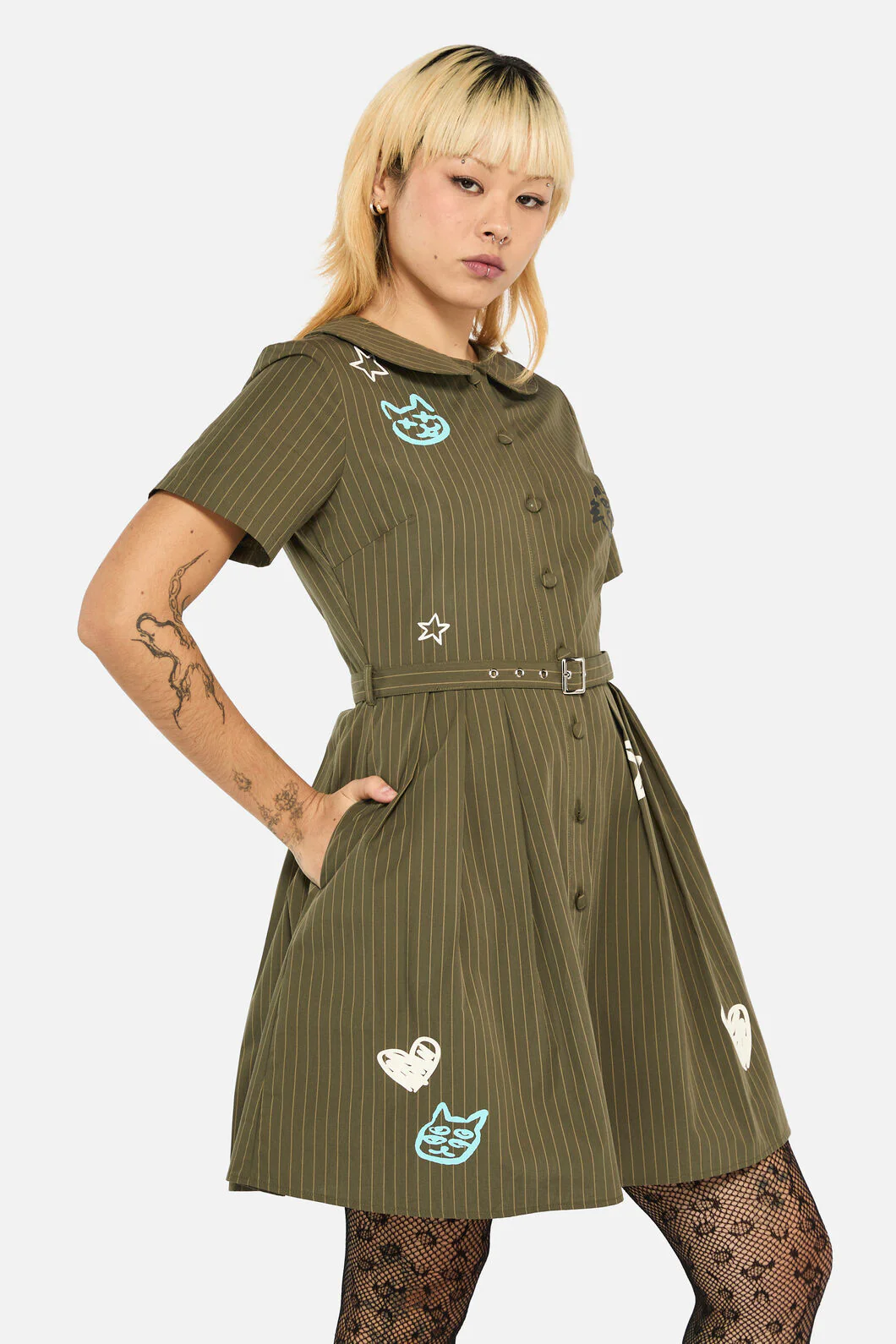 Graff Pinstripe Pleated Dress