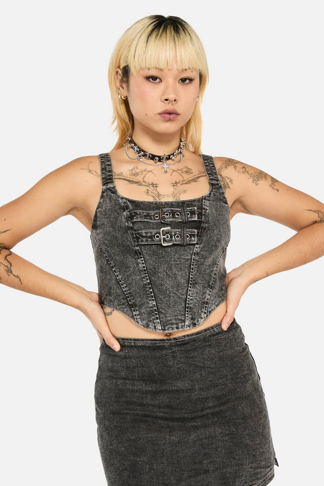 Laneway Acid Wash Belt Corset Top