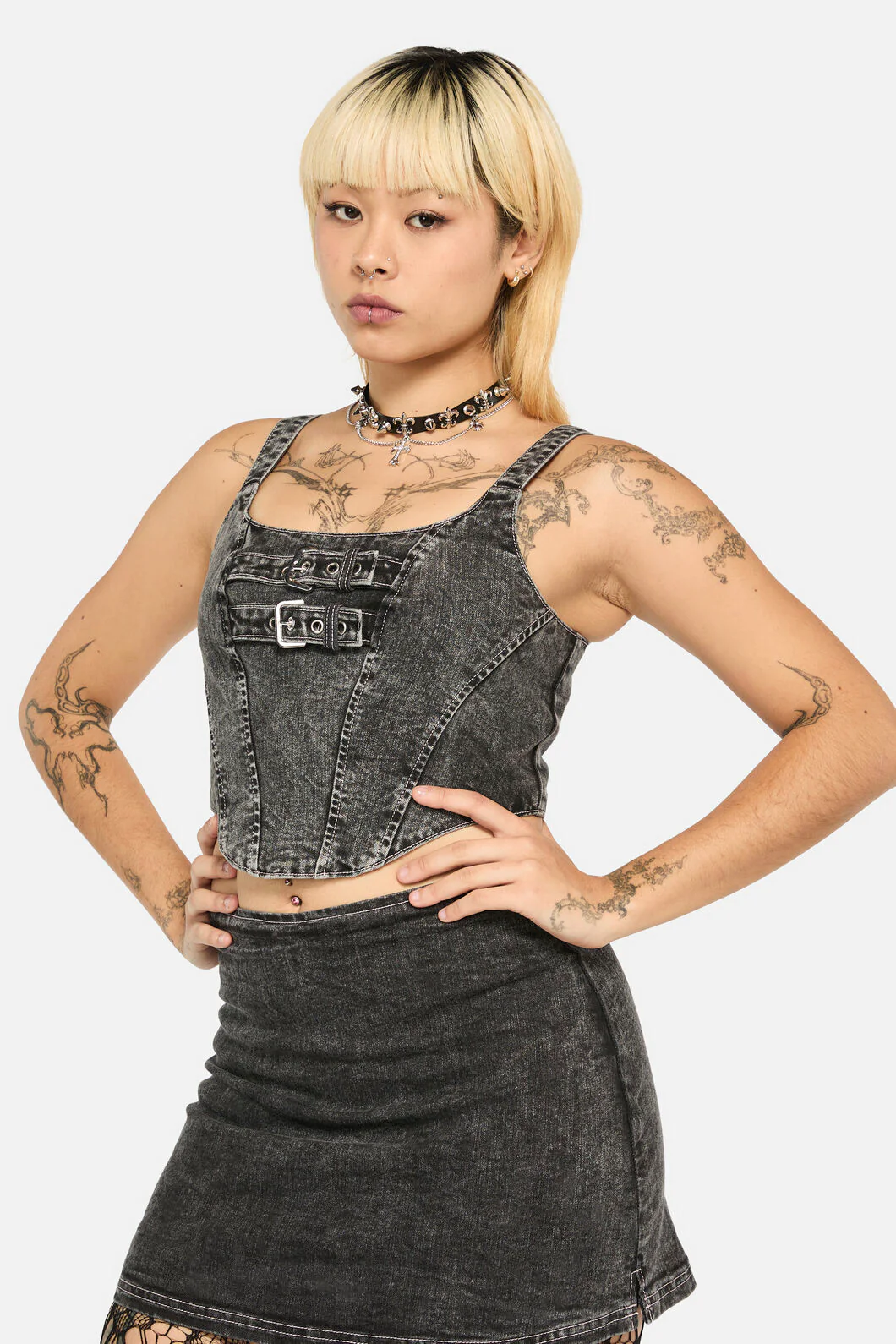 Laneway Acid Wash Belt Corset Top