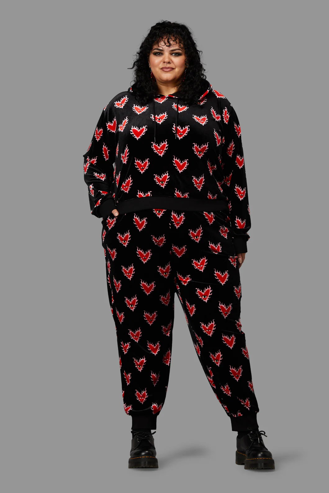 Curve Flamin Hearts Velour Hoodie