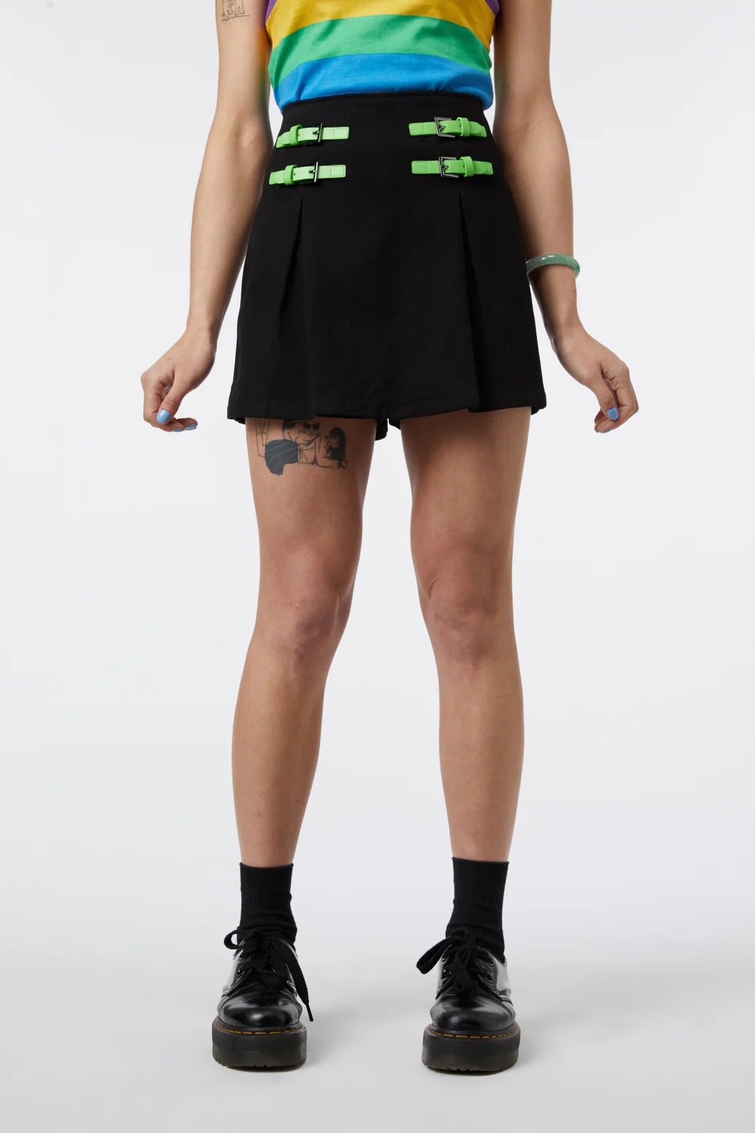 Contrast Green Buckle Skort
