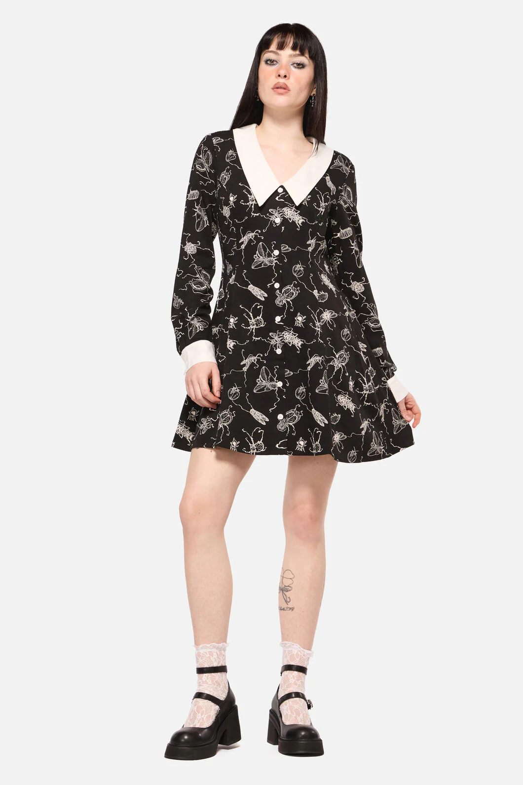 Dark Pieridae Print Long Sleeve Dress