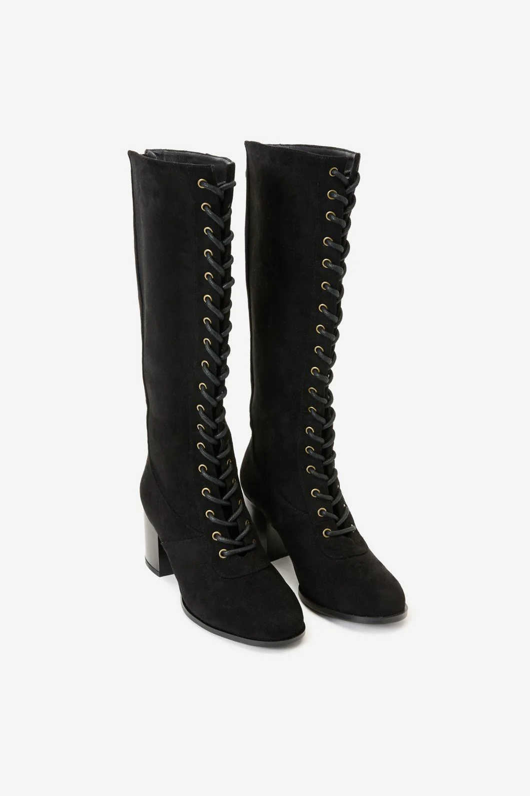 Black Lace Up Knee High Boot