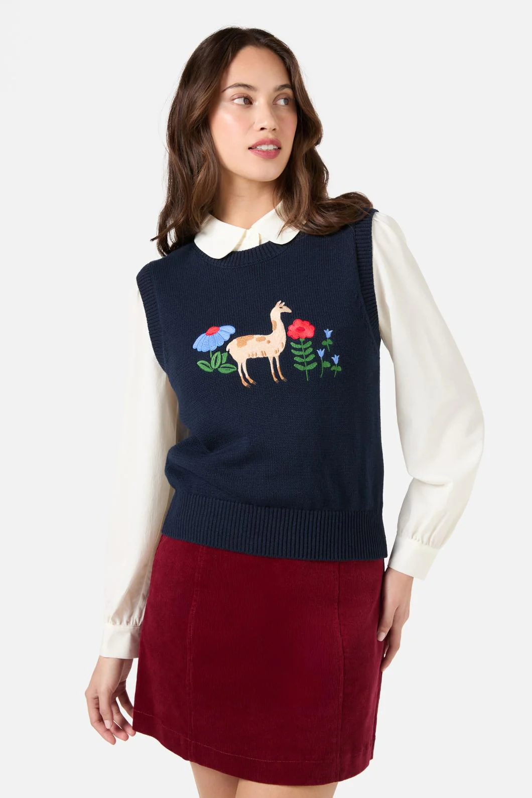 Llama Embroidered Knit Vest