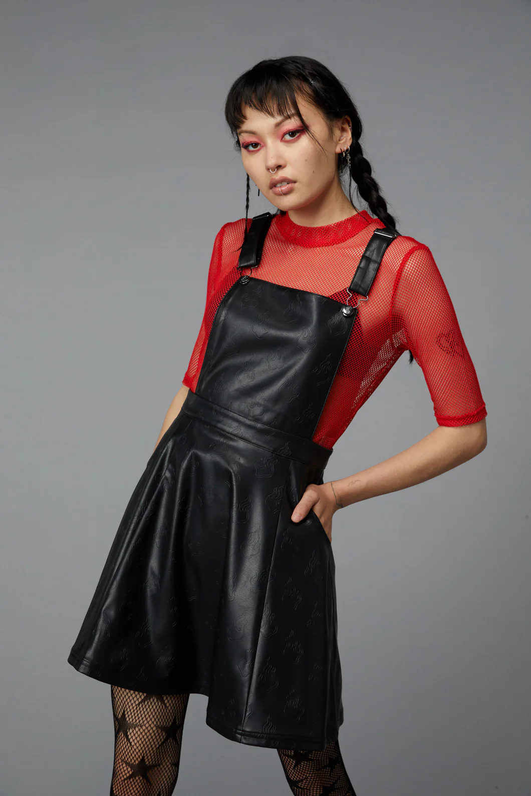 Flamin Embossed Pu Pinafore