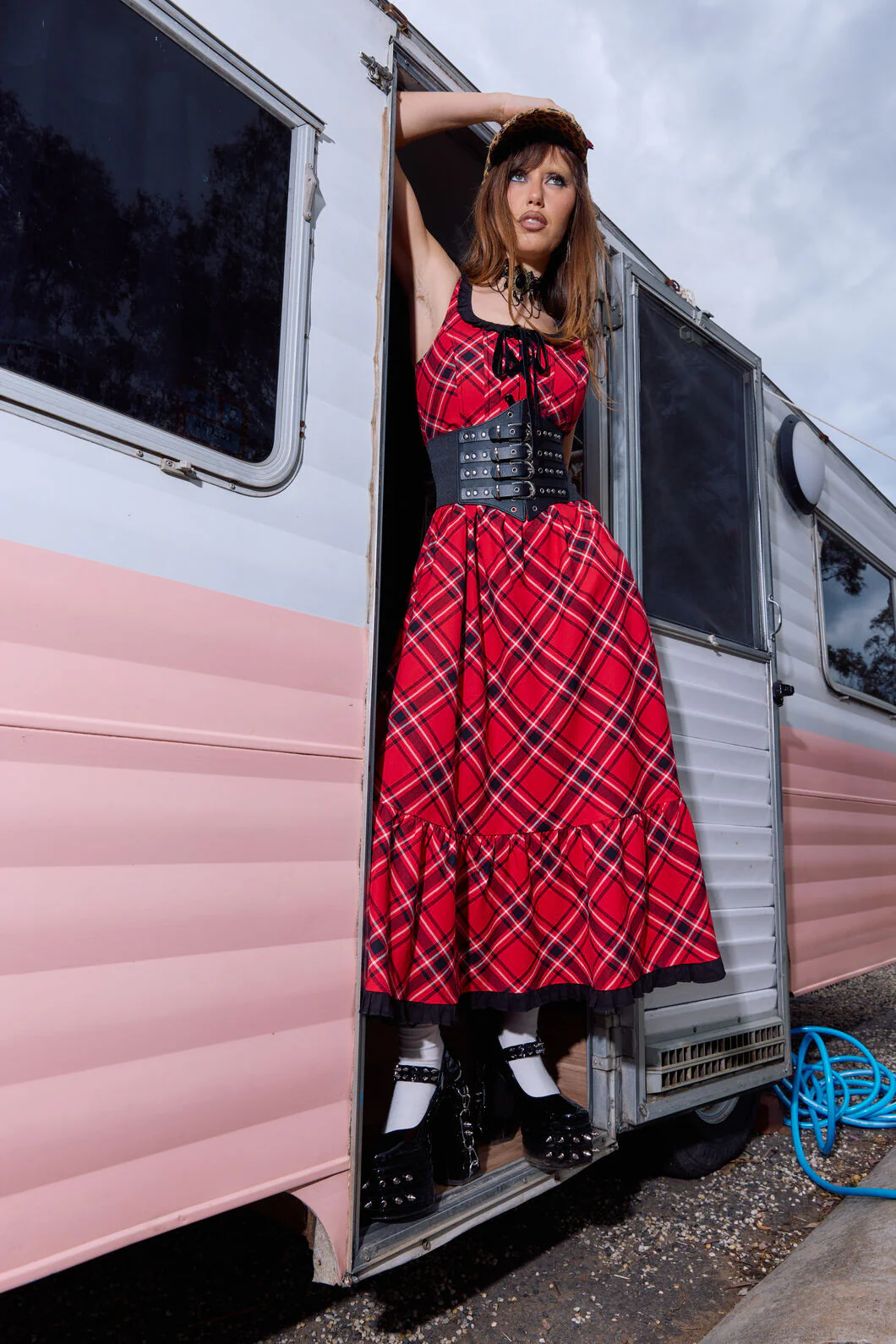 Curve Piracy Punk Tartan Midi Dress