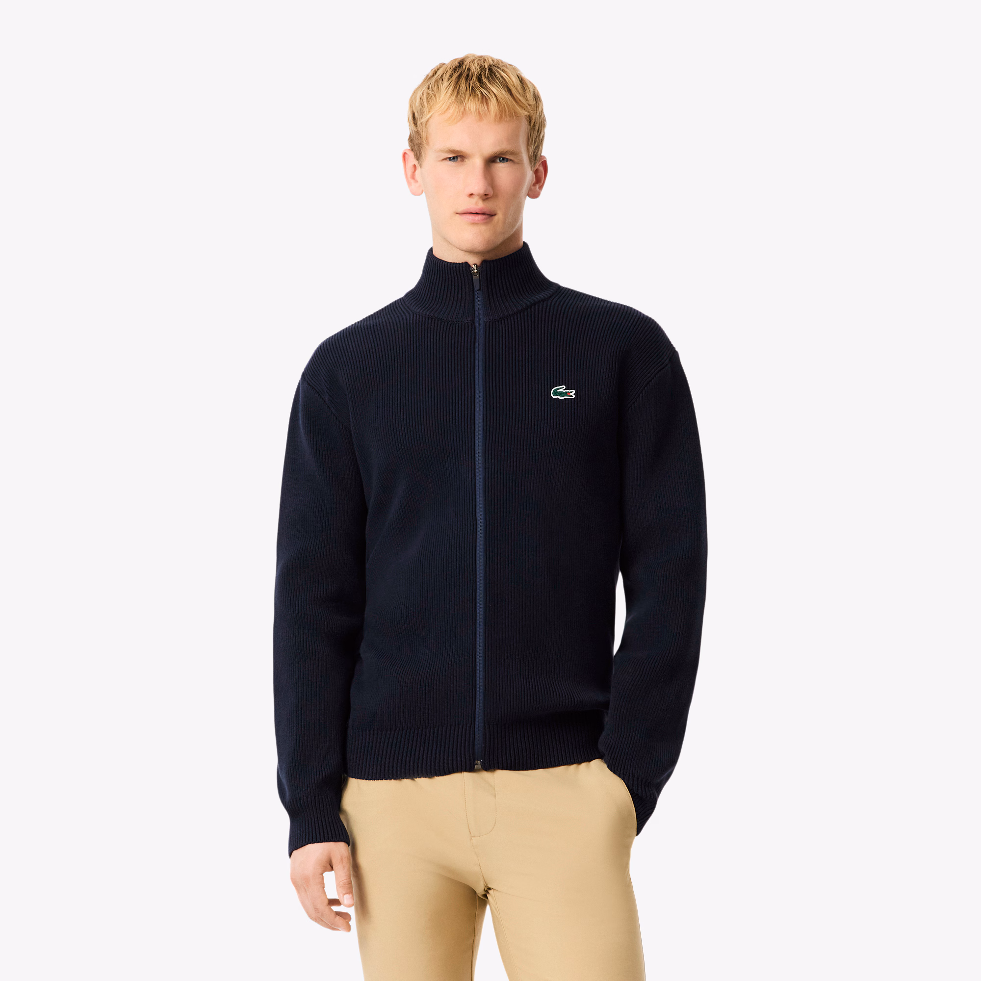 Men's Ribbed Knit Zip-Up Golf Sweater