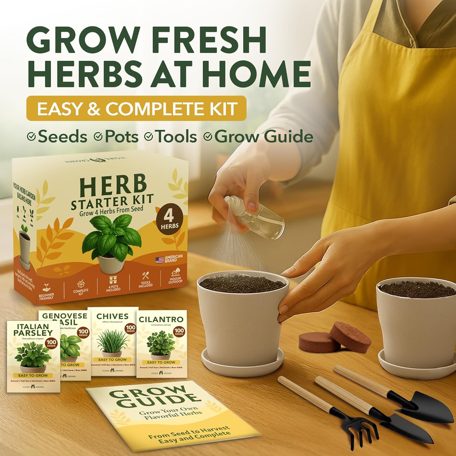 HOME GROWN Bonsai Tree Starter Kit – Unique Christmas Gift for Adults, Men, Women - Grow 4 Bonsais – DIY Crafts Hobby Gardening Kit for Plant Lovers, Mom, Dad - White Elephant Gifts for Adults