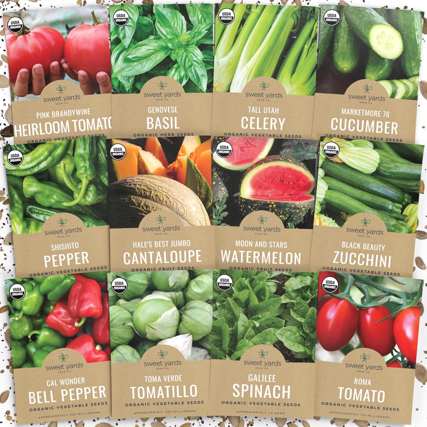 Organic Summer Seeds Variety Pack - 12 Individual Packs - 2026 Season - Basil, Tomatoes, Cucumber, Watermelon and More! for Indoor & Outdoor Planting (Non-GMO, Certified Organic)