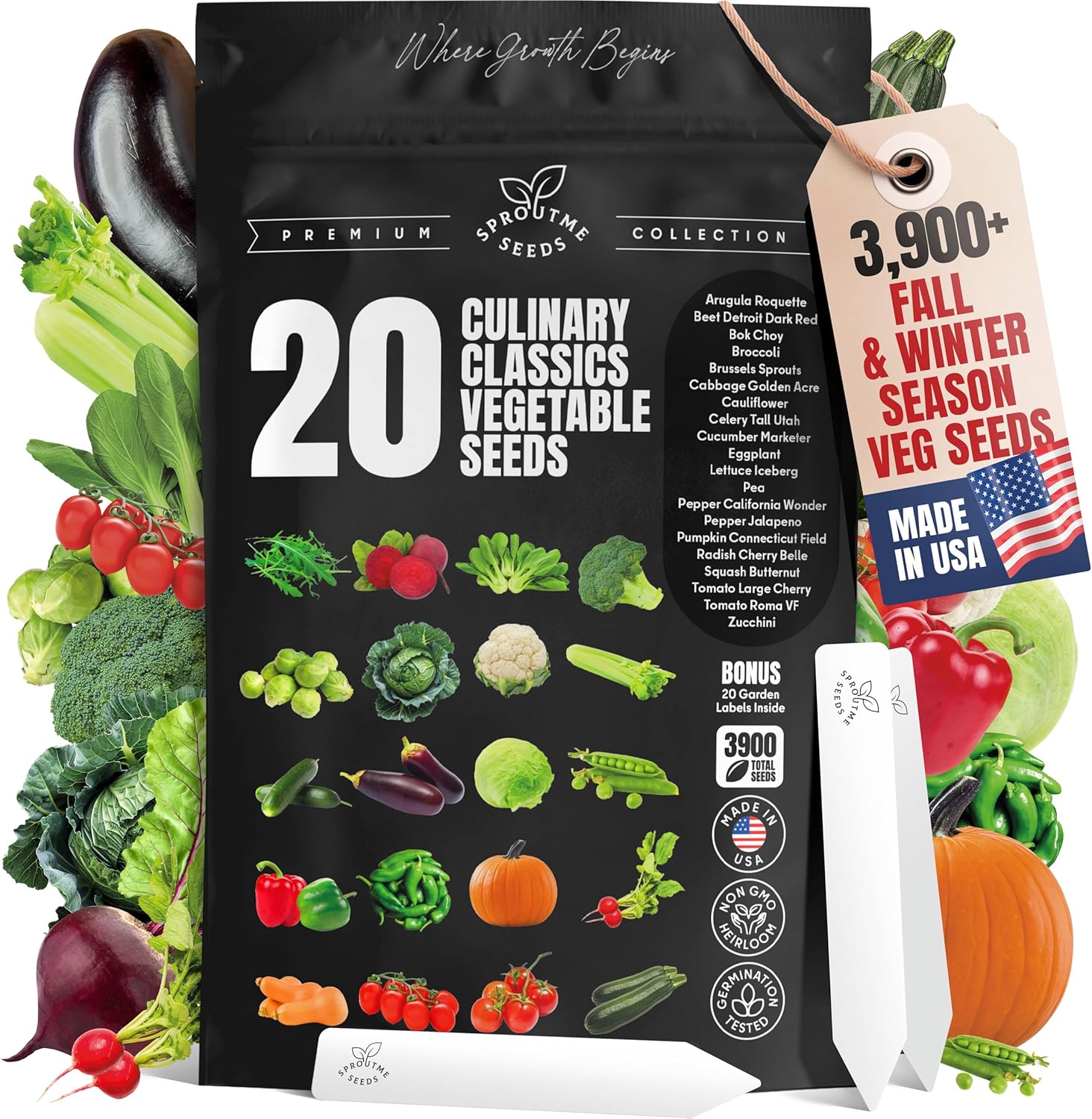 Cold Weather Vegetable Seeds – 20 Cold Tolerant Varieties, 3900+ Non-GMO Heirloom Seeds Indoor Outdoor Garden Starter Kit