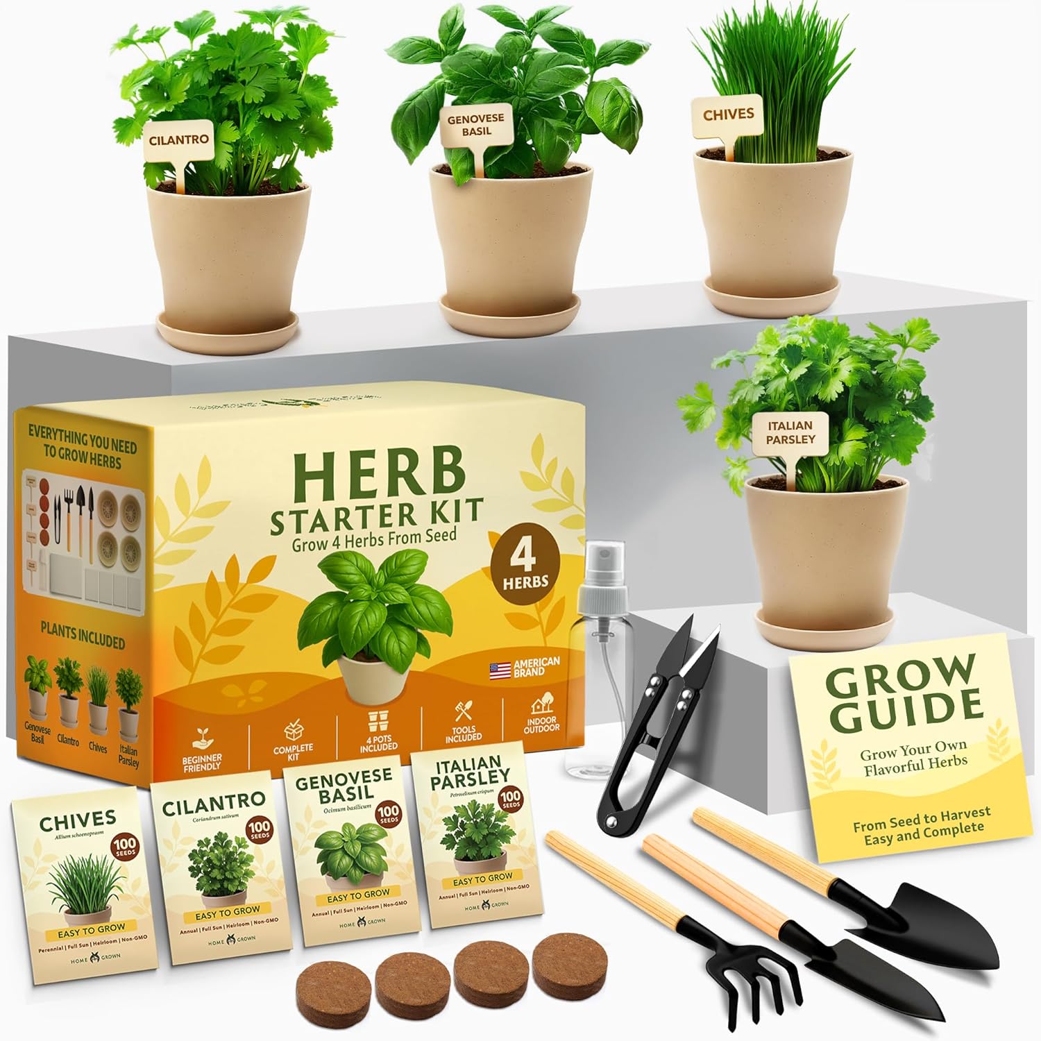 HOME GROWN Bonsai Tree Starter Kit – Unique Christmas Gift for Adults, Men, Women - Grow 4 Bonsais – DIY Crafts Hobby Gardening Kit for Plant Lovers, Mom, Dad - White Elephant Gifts for Adults