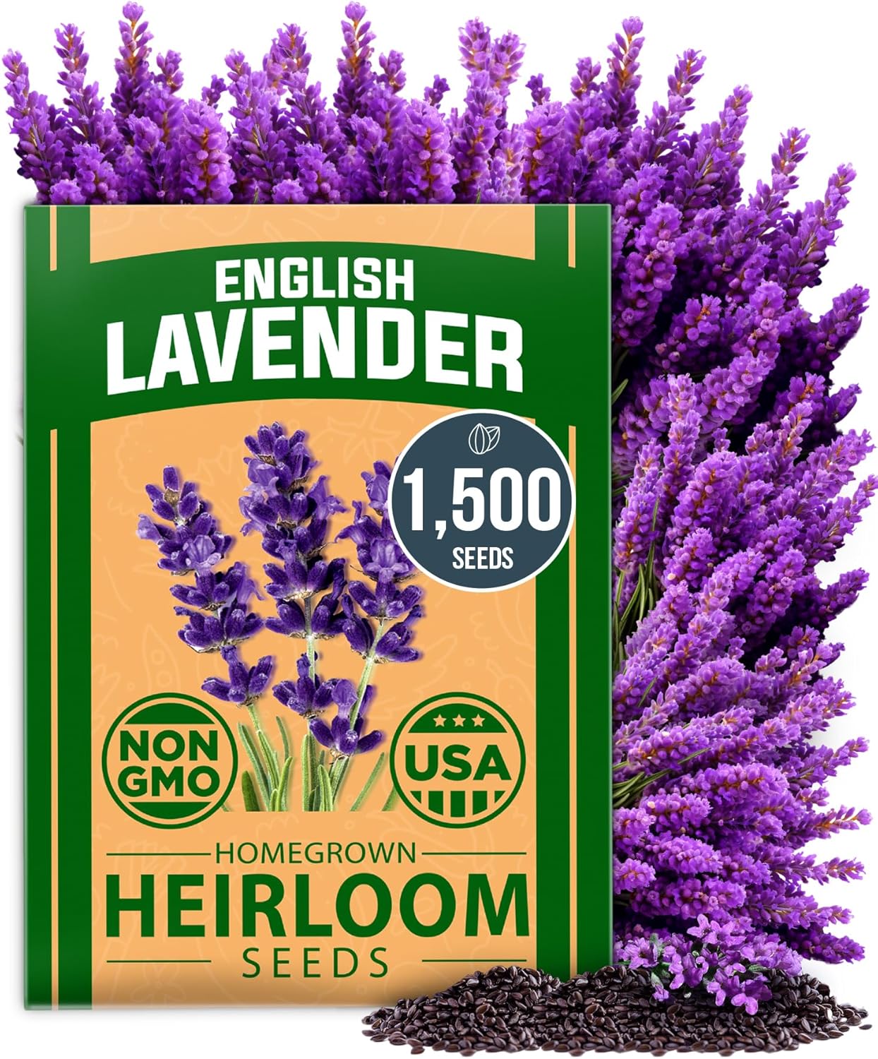 HOME GROWN Non GMO English Lavender Seeds 1,500+ Wildflower Seed for Planting Indoor/Outdoor, High Germination, Plant Flower Seeds (Lavandula antustifolia)
